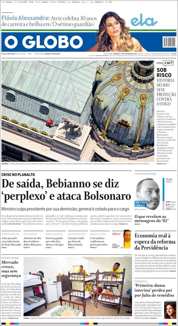 Portada de O Globo (Brasil)