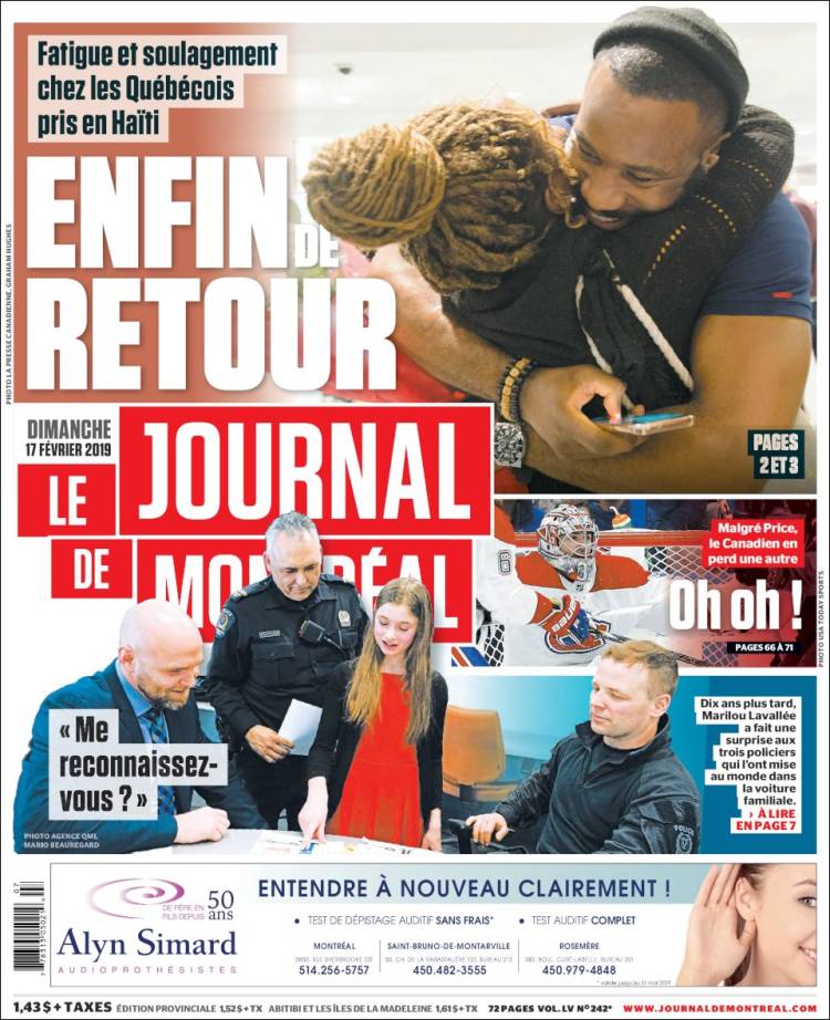 Portada de Le Journal de Montréal (Canada)