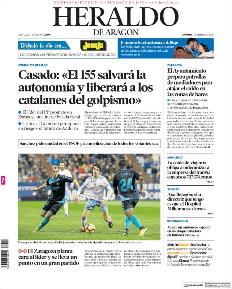 Portada de Heraldo de Aragón (España)