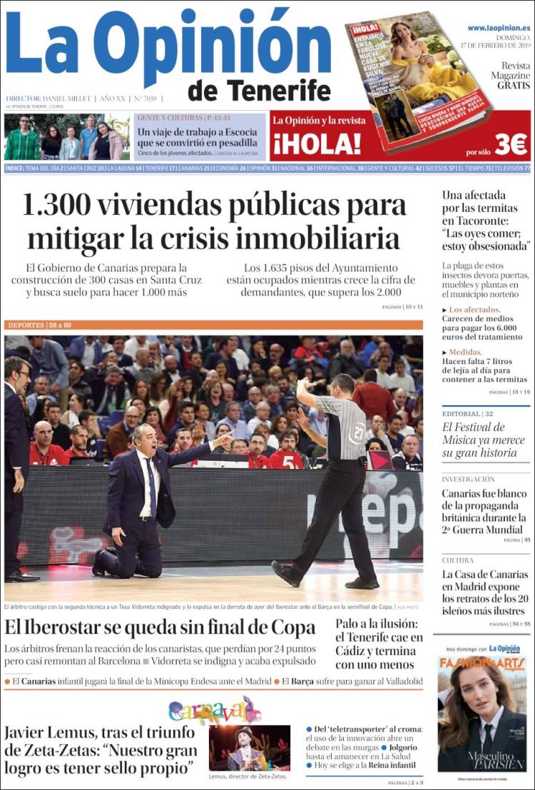 Portada de La Opinión de Tenerife (España)