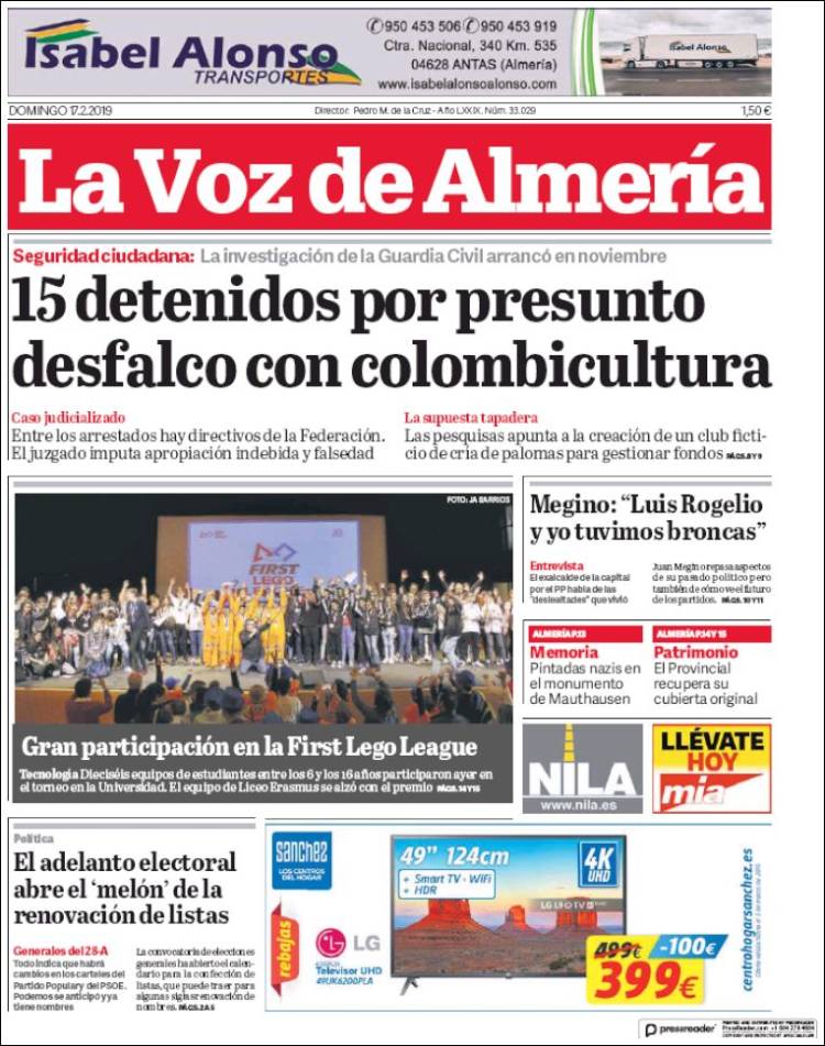 Portada de La Voz de Almería (España)