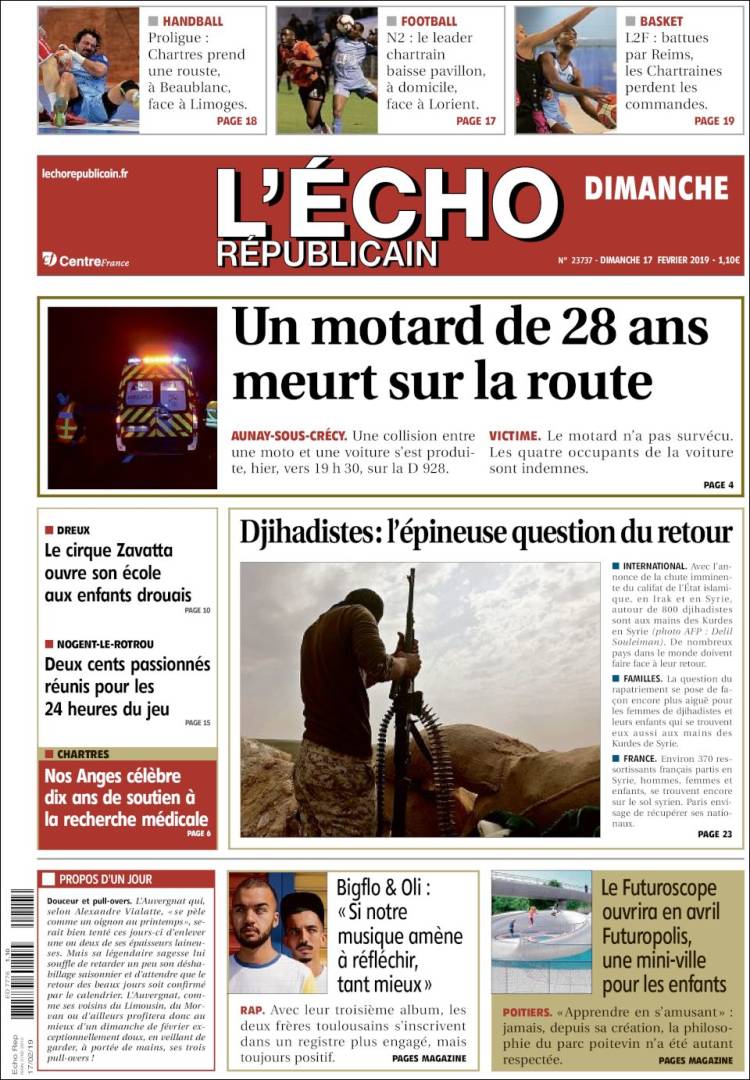 Portada de L'Echo Républicain (Francia)