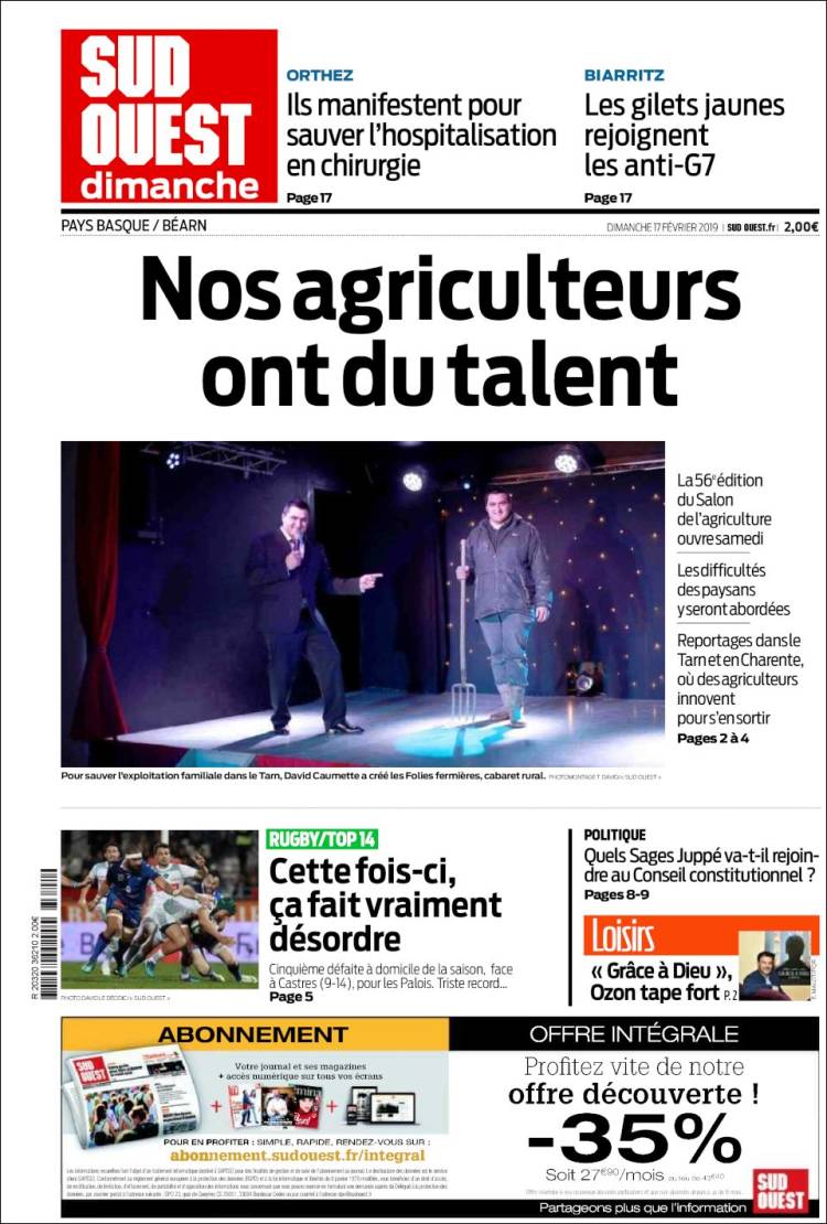 Portada de Sud Ouest (Francia)