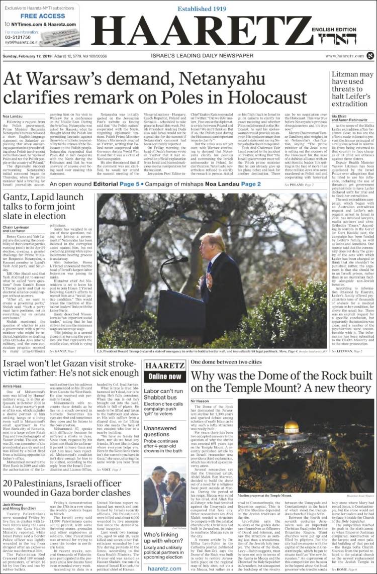 Portada de Haaretz (Israel)