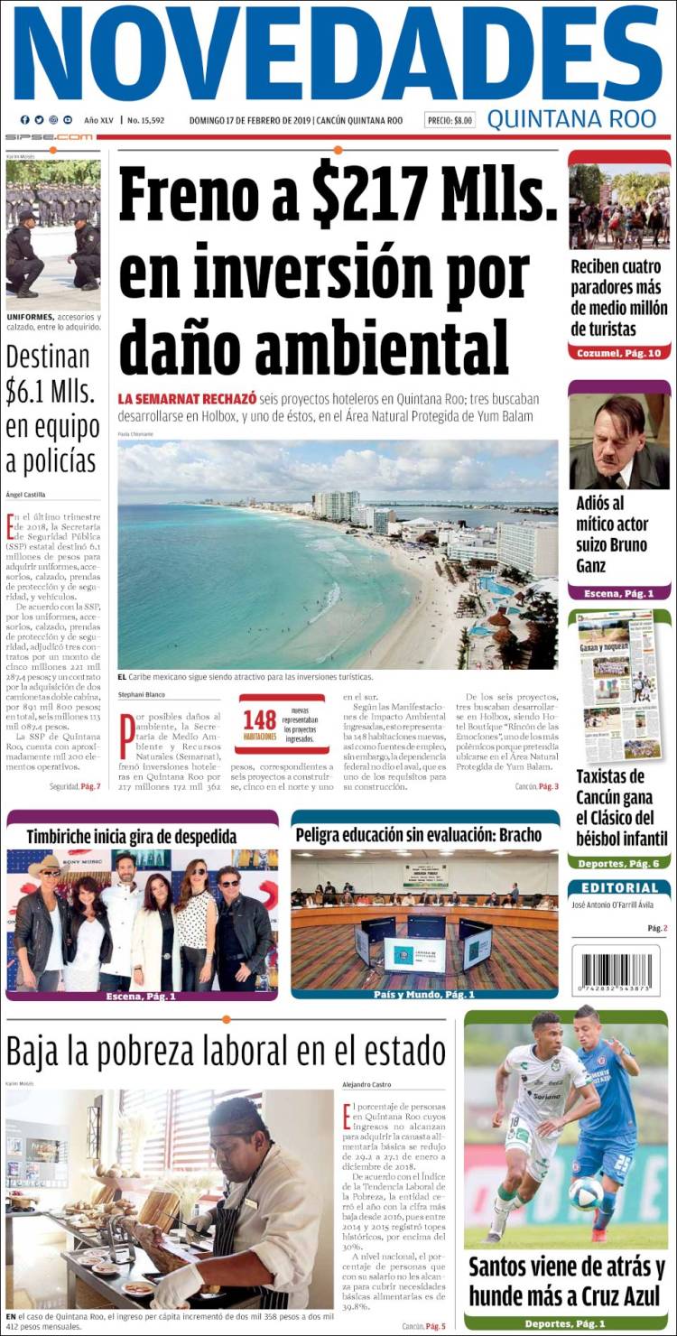 Portada de Novedades de Quintana Roo (México)