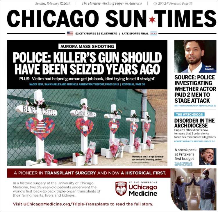 Portada de Chicago Sun-Times (USA)