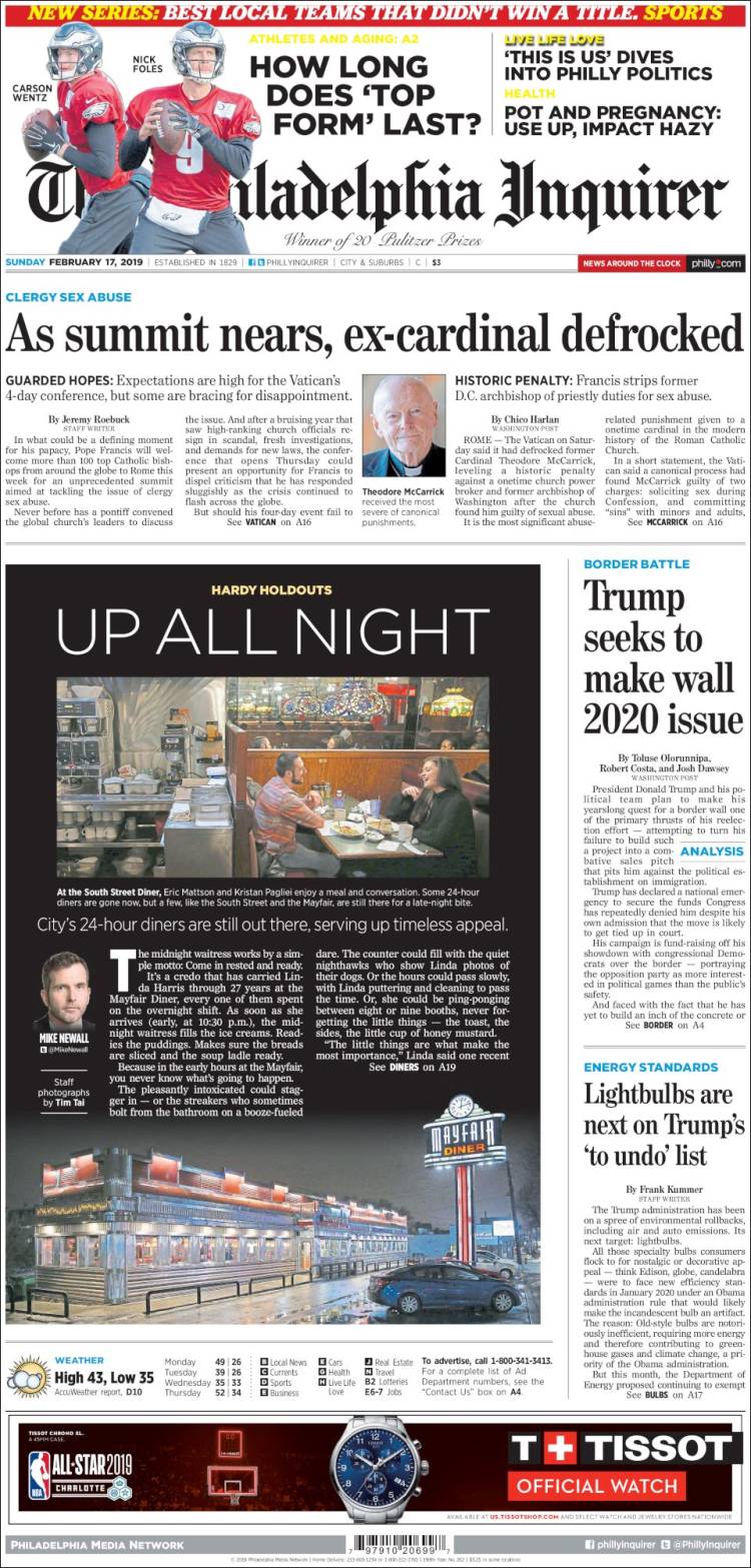 Portada de Philadelphia Inquirer (USA)