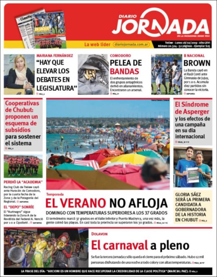 Portada de Diario Jornada en la Patagonia (Argentina)