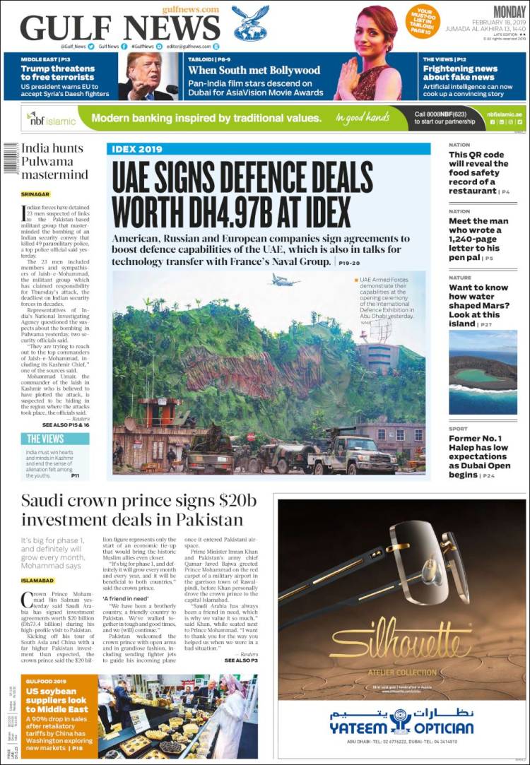 Portada de Gulf News (Asia-Pacífico)