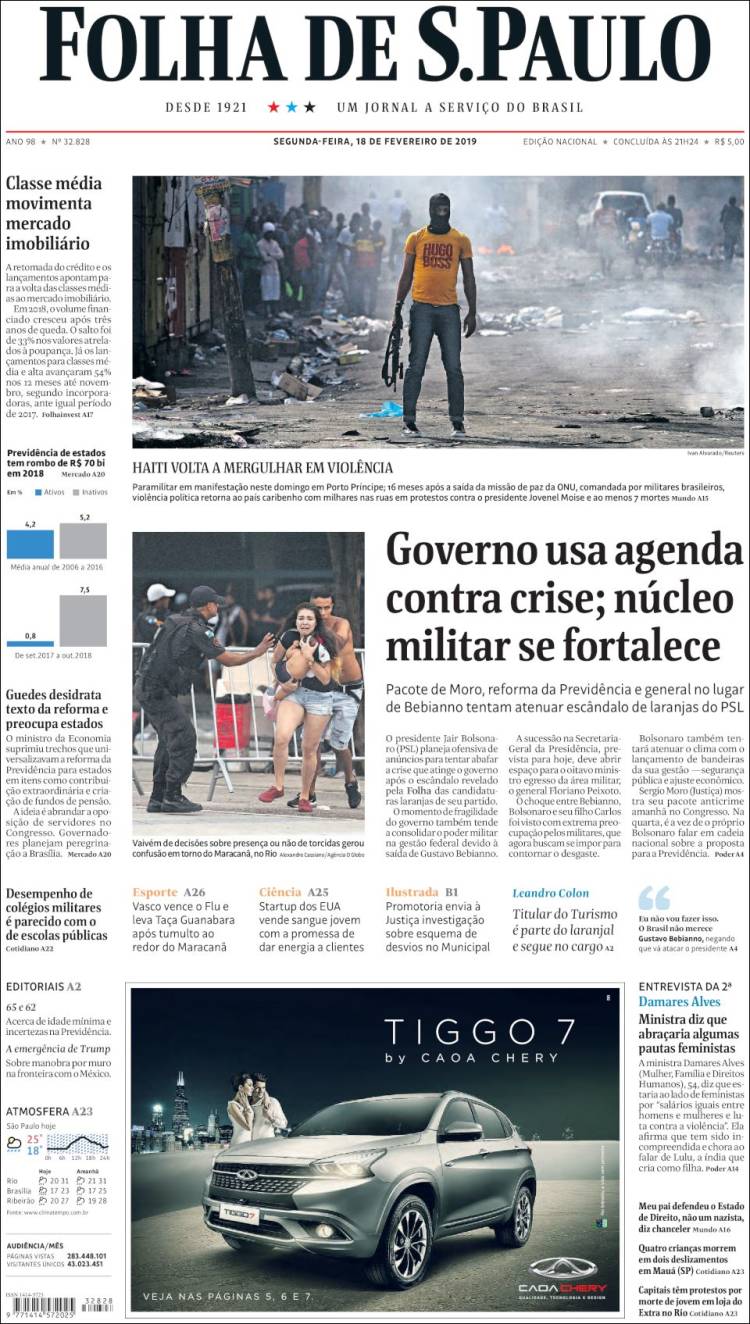 Portada de Folha de São Paulo (Brasil)