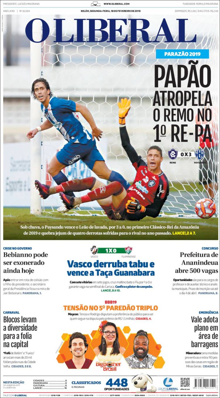 Portada de O Liberal (Brasil)