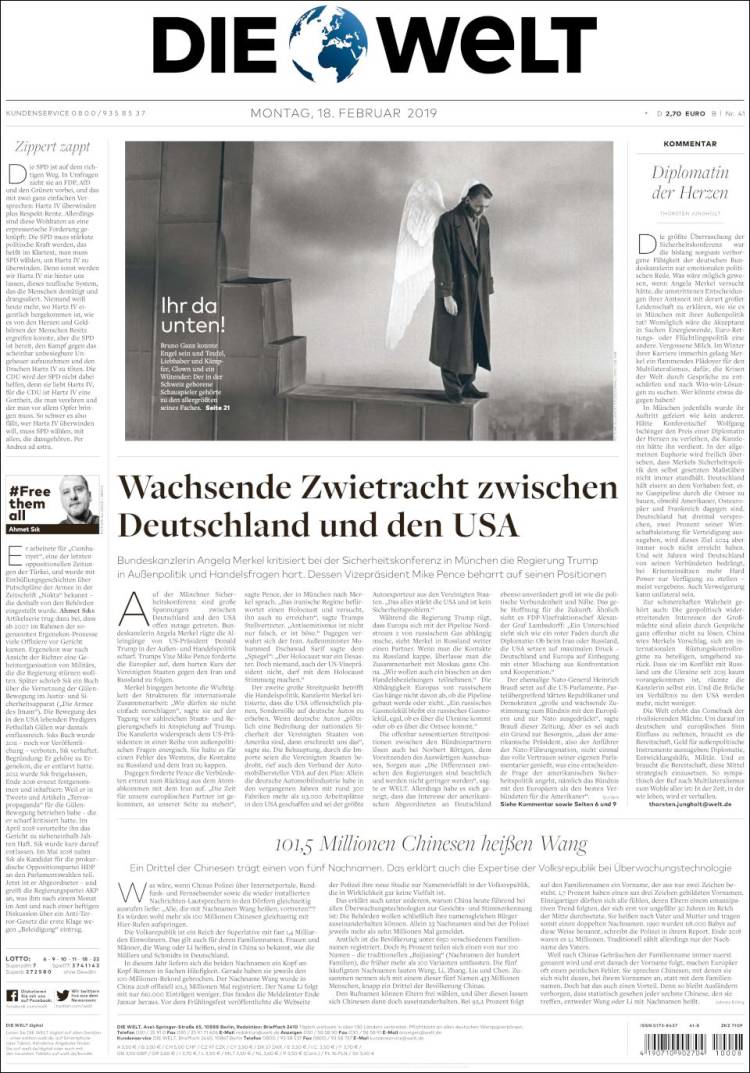Portada de Die Welt (Alemania)