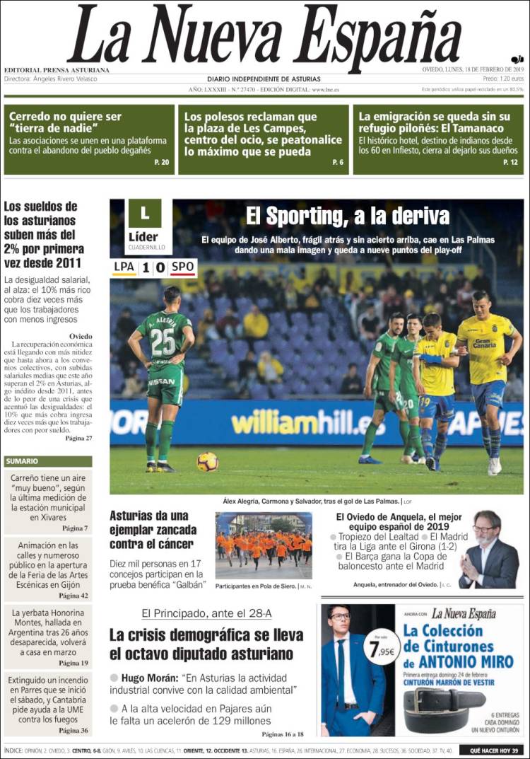 Portada de La Nueva España (España)