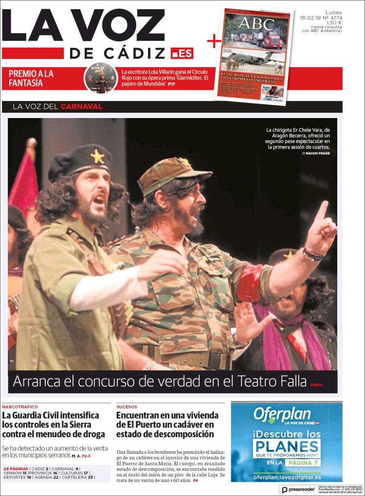 Portada de La Voz de Cádiz (España)