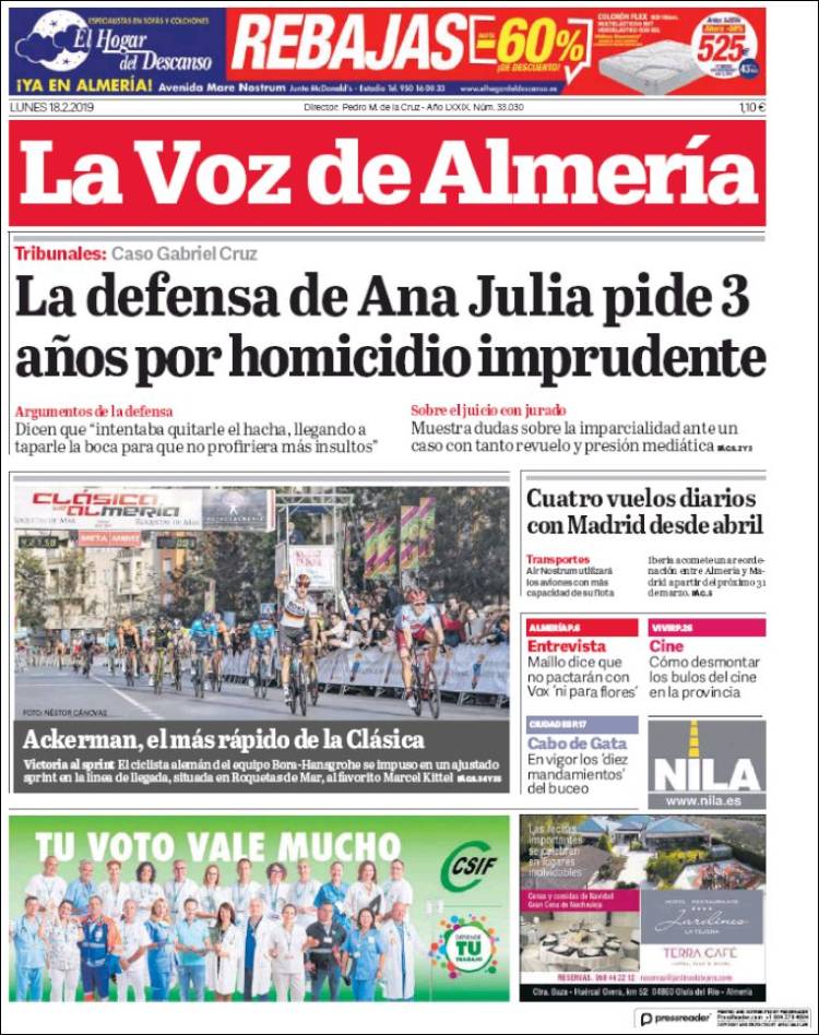 Portada de La Voz de Almería (España)
