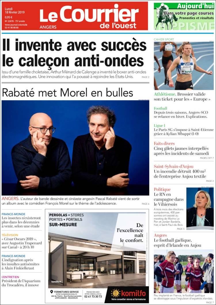 Portada de Le Courrier de l'Ouest (Francia)