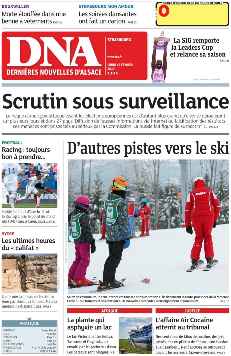 Portada de Les Dernières Nouvelles d'Alsace (Francia)