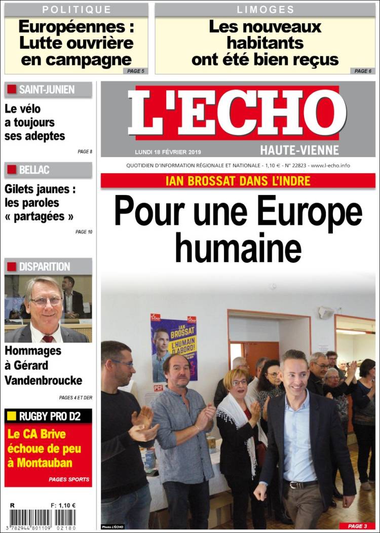 Portada de L'Echo de la Haute-Vienne (Francia)
