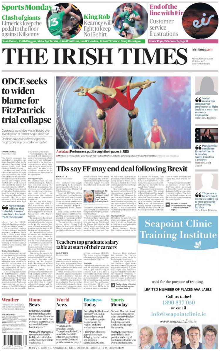 Portada de Irish Times (Irlanda)