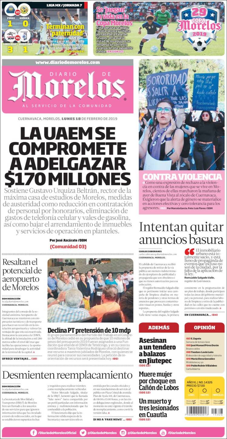 Portada de Diario de Morelos (M&eacute;xico)