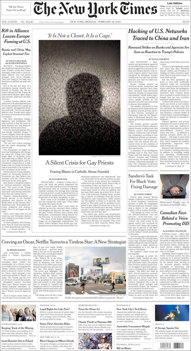 Portada de New York Times (USA)