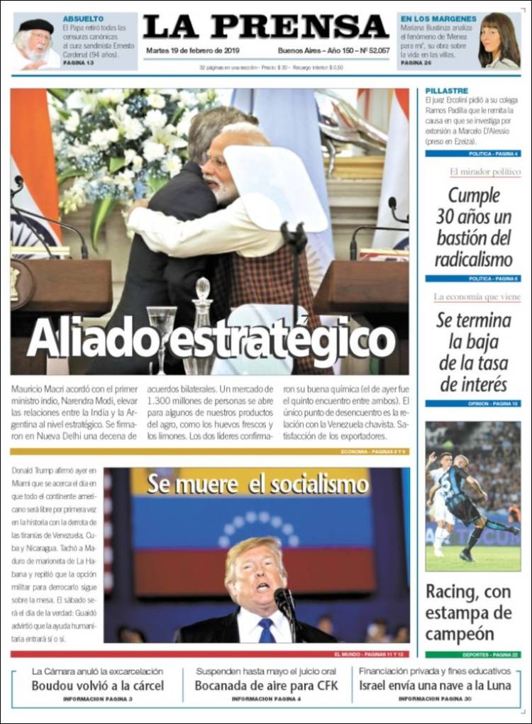 Portada de La Prensa (Argentina)