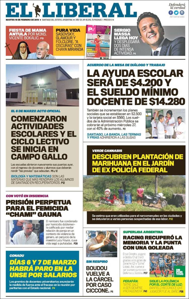 Portada de Diario El Liberal (Argentina)