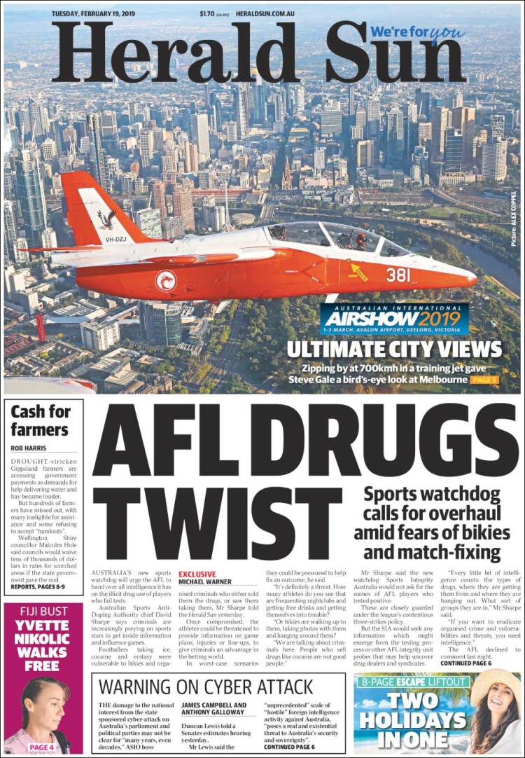 Portada de Herald Sun (Australia)