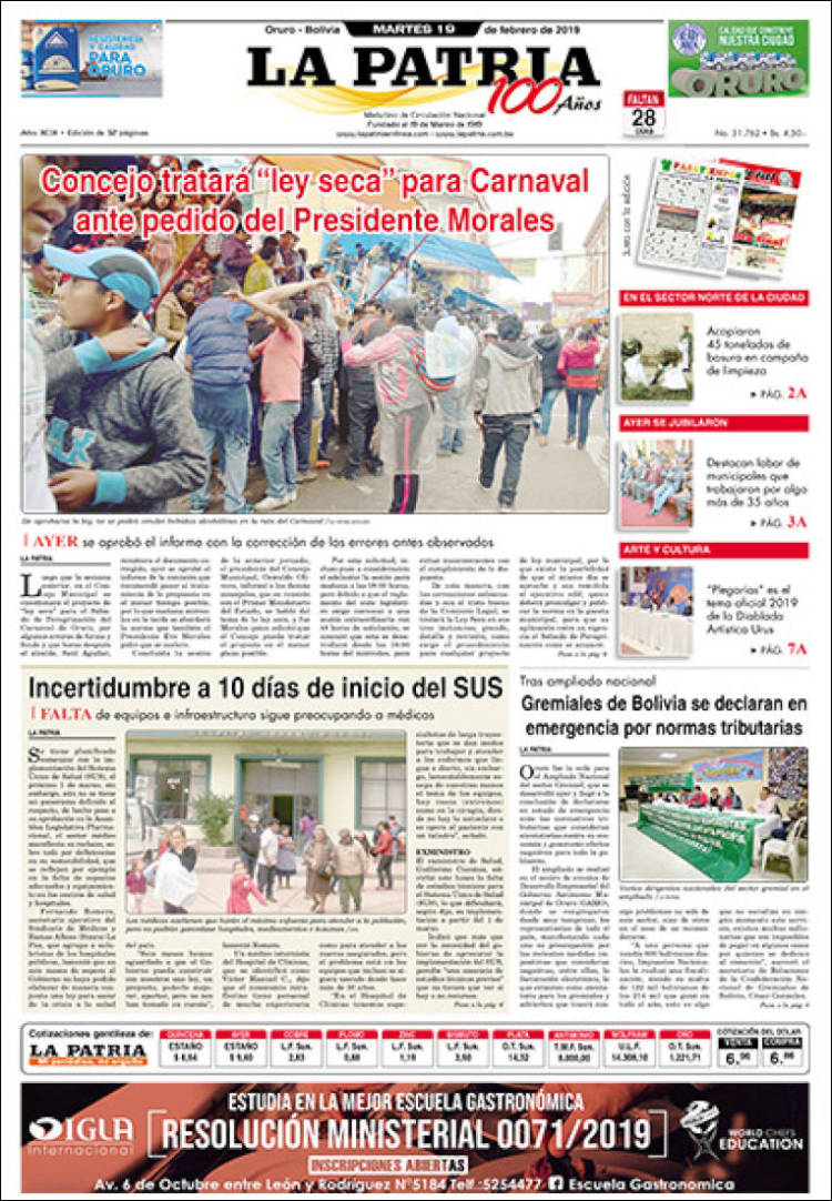 Portada de La Patria (Bolivia)