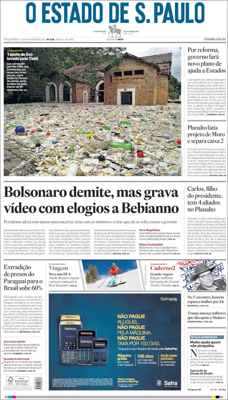 Portada de O Estado de São Paulo (Brasil)