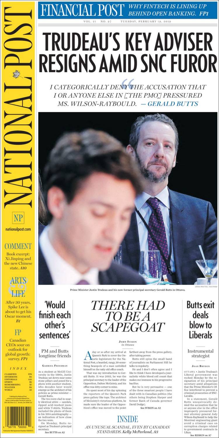 Portada de The National Post (Canadá)