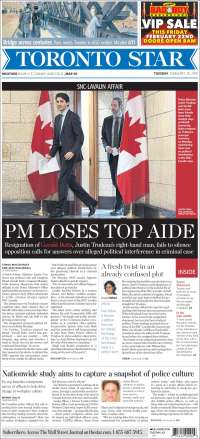 Portada de The Toronto Star (Canadá)