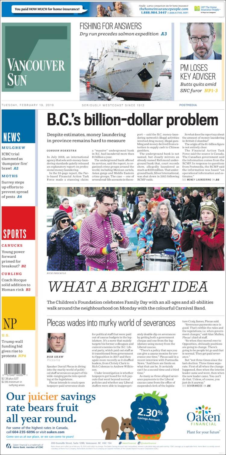 Portada de The Vancouver Sun (Canadá)