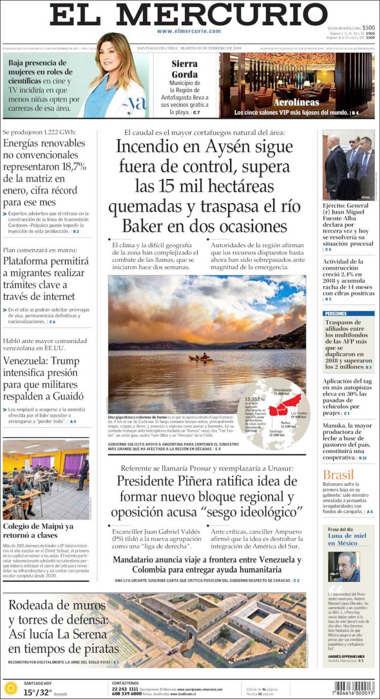 Portada de El Mercurio (Chile)