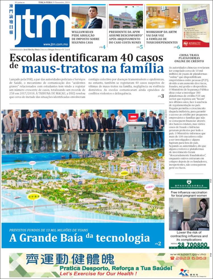 Portada de Jornal Tribuna de Macau (China)