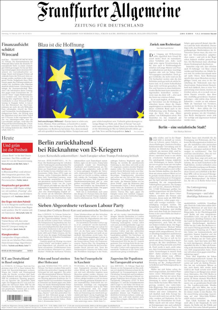 Portada de Frankfurter Allgemeine (Alemania)