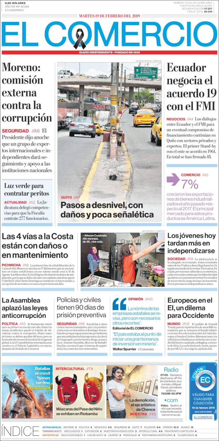 Portada de El Comercio (Ecuador)