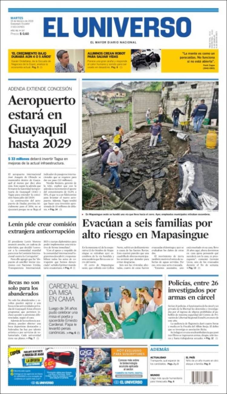 Portada de El Universo - Ecuador (Ecuador)