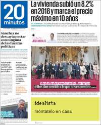 Portada de 20 Minutos - Valencia (España)