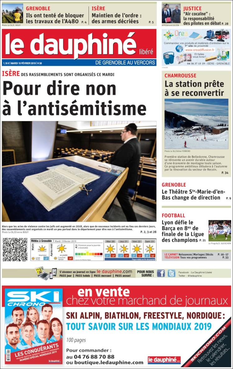 Portada de Le Dauphiné Libéré (Francia)
