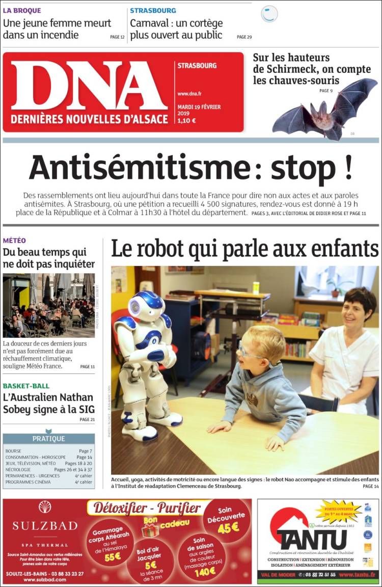 Portada de Les Dernières Nouvelles d'Alsace (Francia)