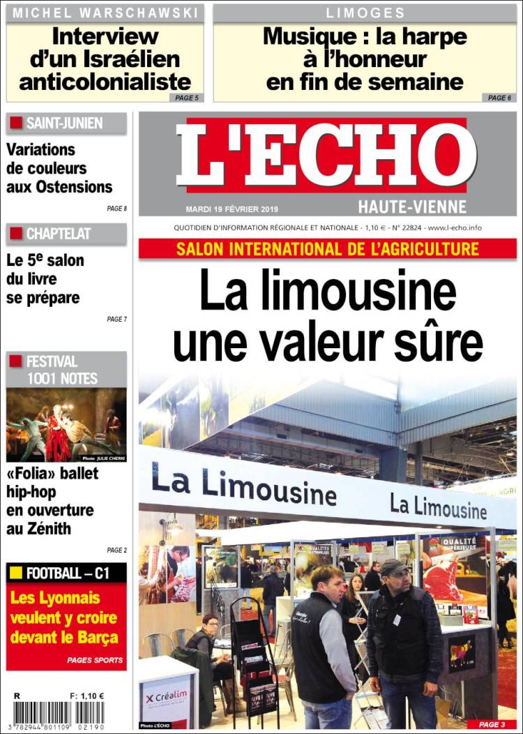 Portada de L'Echo de la Haute-Vienne (Francia)