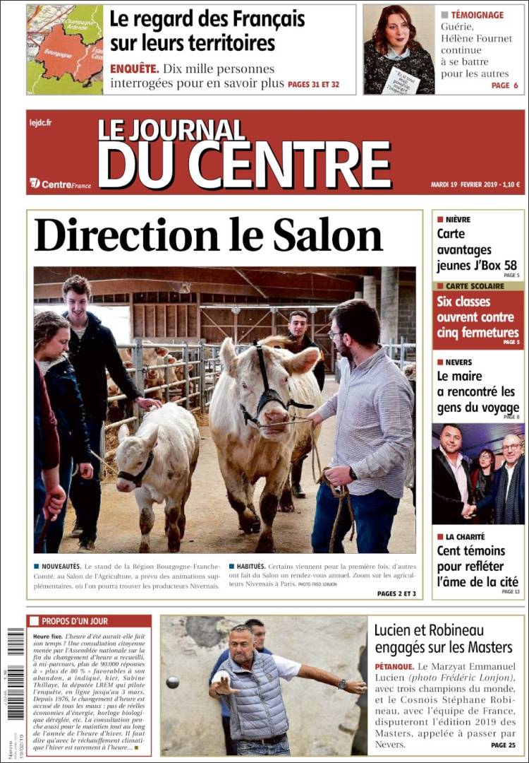 Portada de Le Journal du Centre (Francia)
