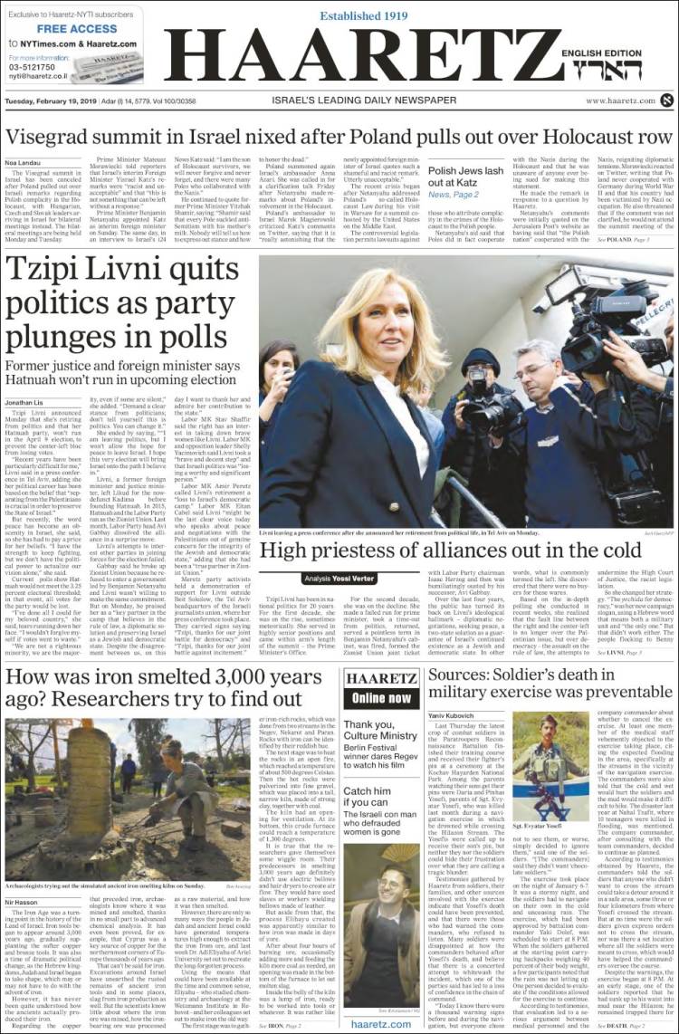 Portada de Haaretz (Israel)