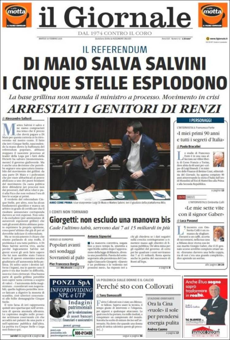 Portada de il Giornale (Italia)