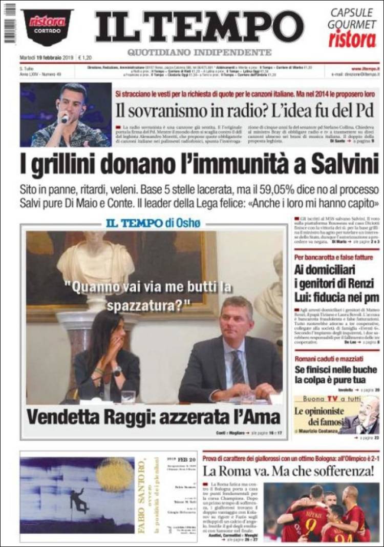 Portada de Il Tempo (Italia)