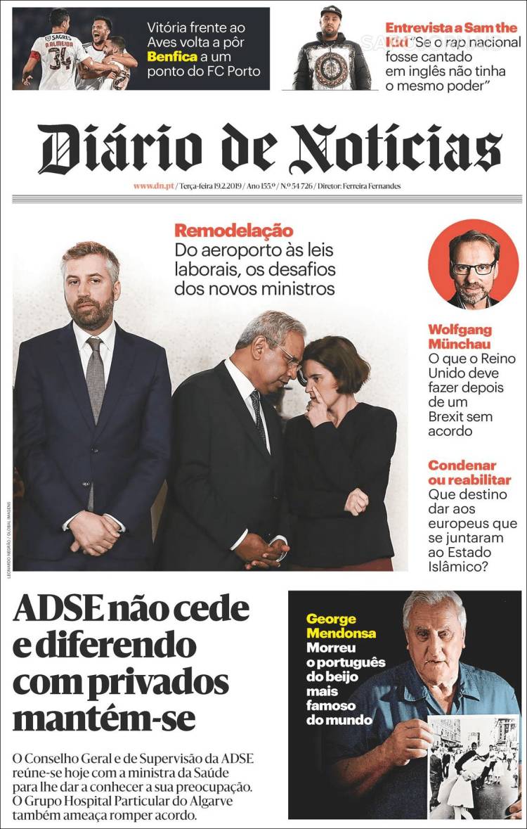 Portada de Diário de Noticias (Portugal)