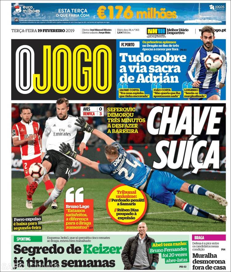 Portada de O Jogo (Portugal)
