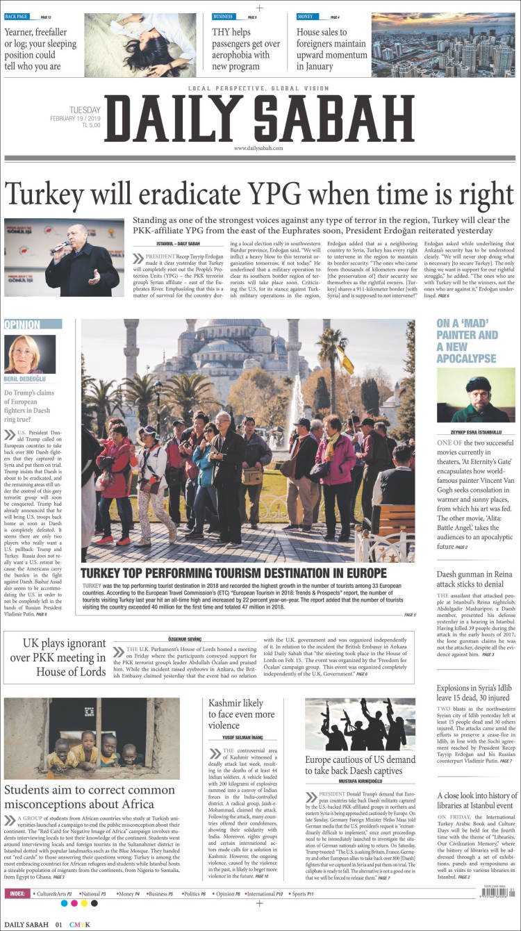 Portada de Daily Sabah (Turqu&iacute;a)