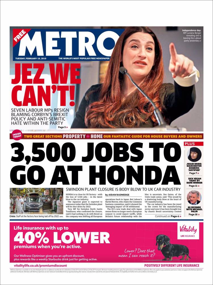 Portada de Metro (Reino Unido)